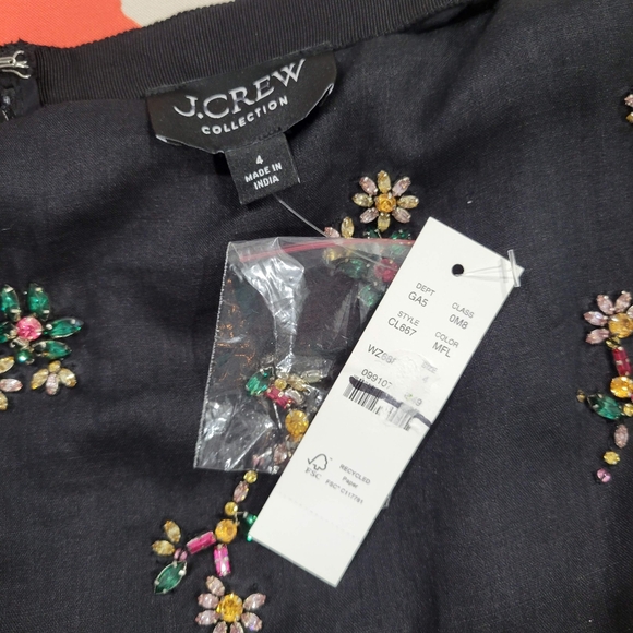 J Crew Collection embellished knee-length skirt in ramie CL667 NWT Black Floral - Picture 10 of 11